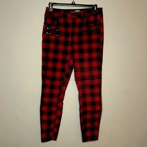 Red plaid skinny jeans